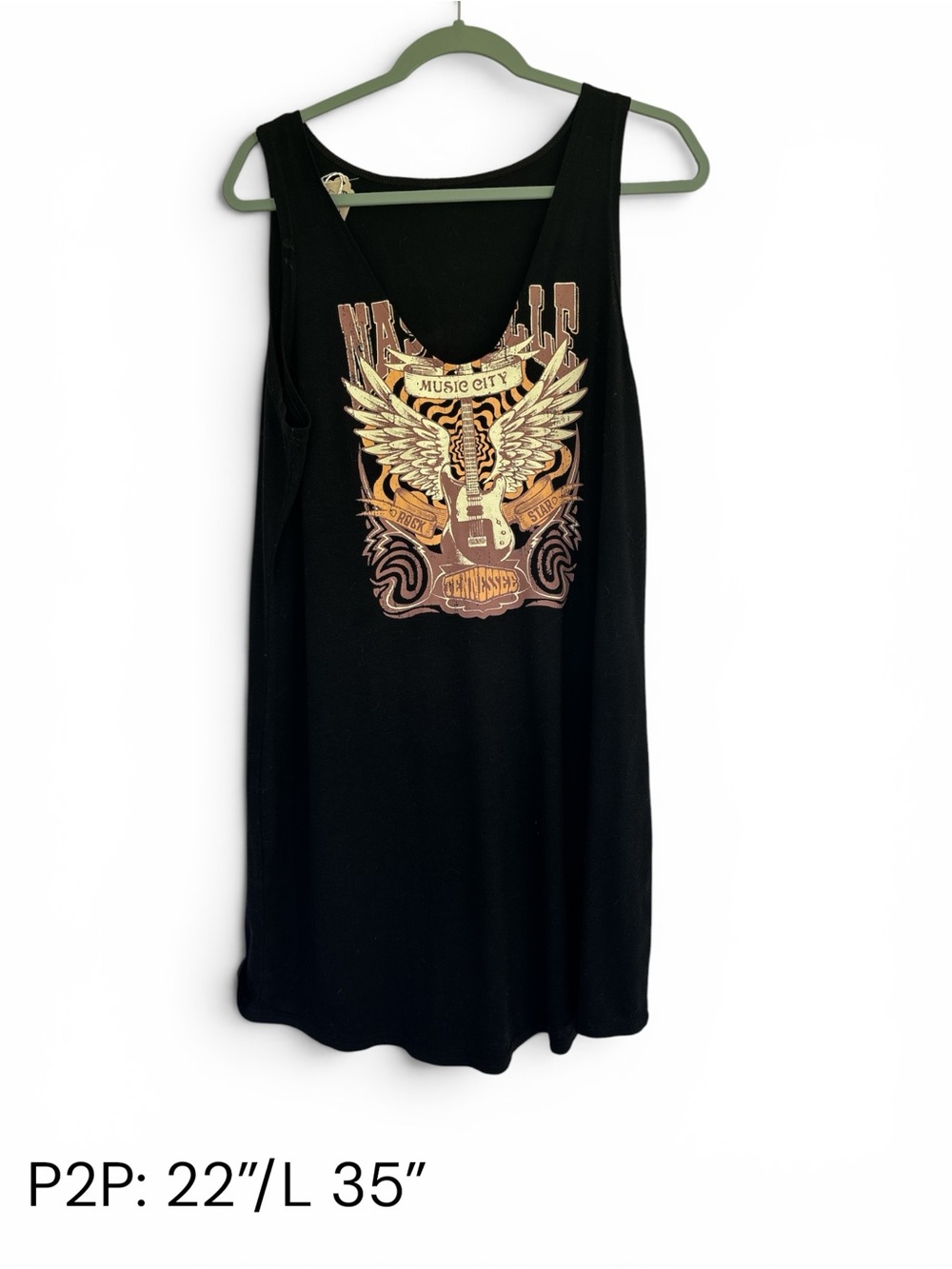 Black Graphic Muscle Tank Top - Music City Winged Guitar